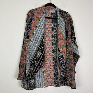 Eyes Of Simone Multi Color Print Striped Open Cardigan Boho Size XS/ Small